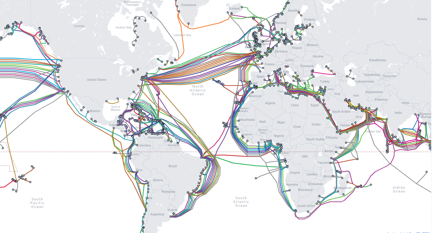 mappa globale cavi sottomarini internet