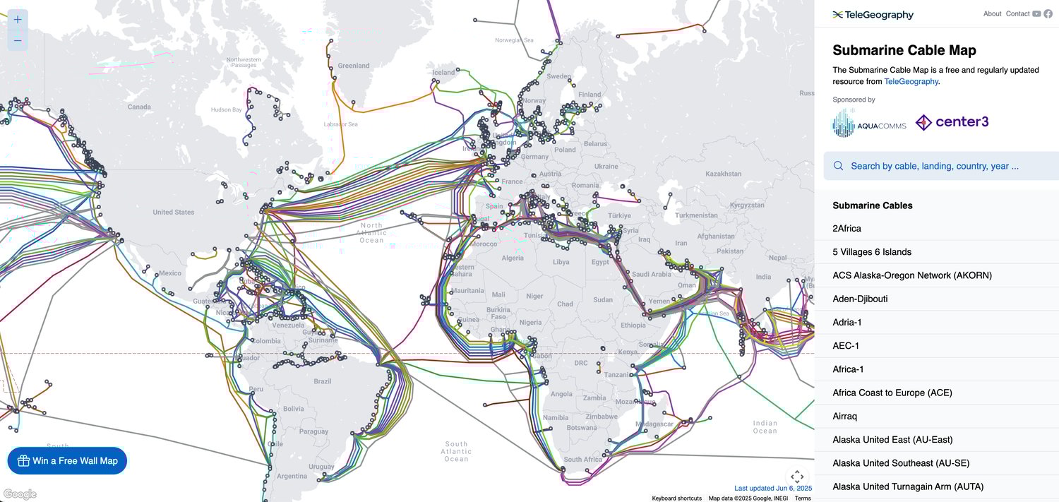 A screenshot of TeleGeography's submarinecablemap.com